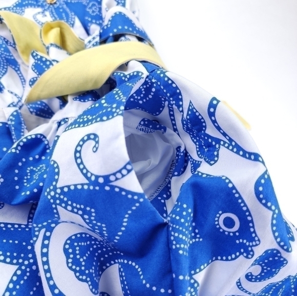 Lilly Pulitzer White Label Blue White Floral  Yellow Belted Pocketed Dre… - Picture 10 of 16